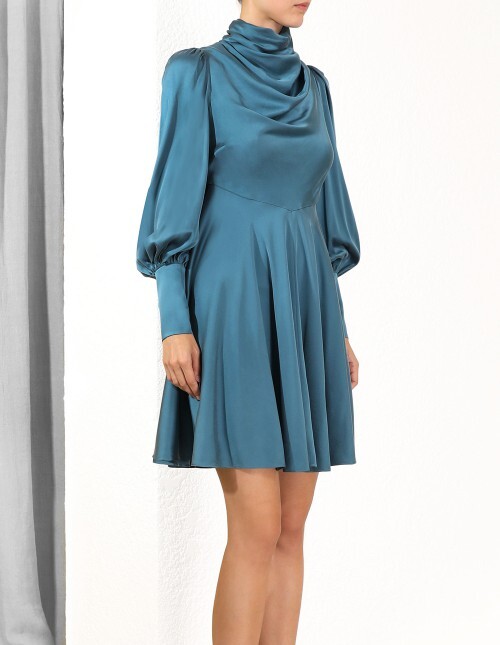 COWL SHORT DRESS TEAL ZIMMERMANN AW19 Boxing Day Sale