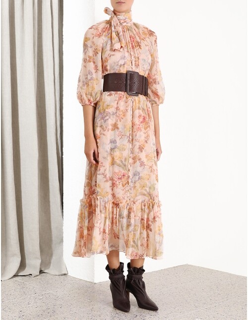 ESPIONAGE NECK TIE DRESS (IRIS FLORAL)- ZIMMERMANN SP20 Boxing Day Sale