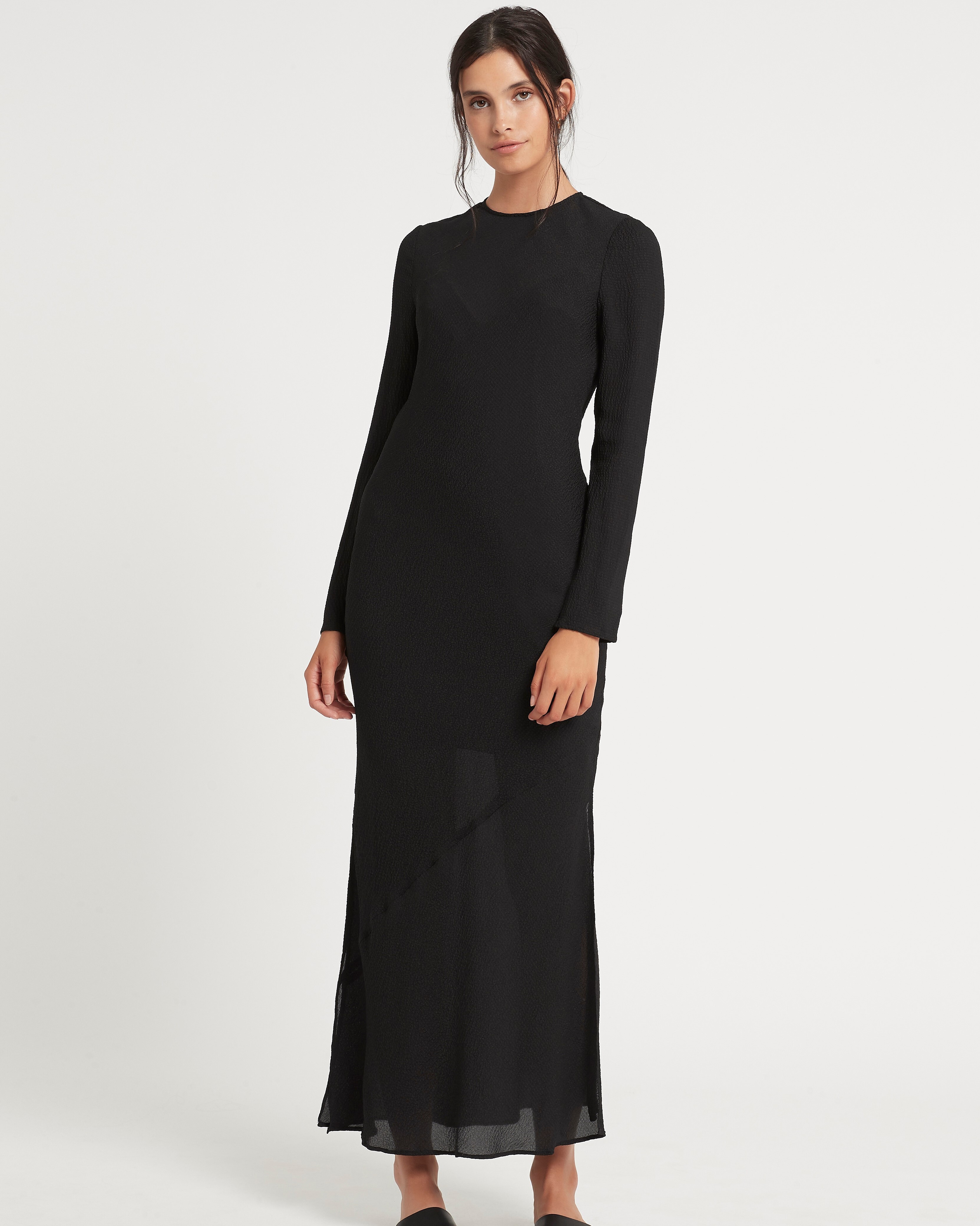 long sleeve black midi