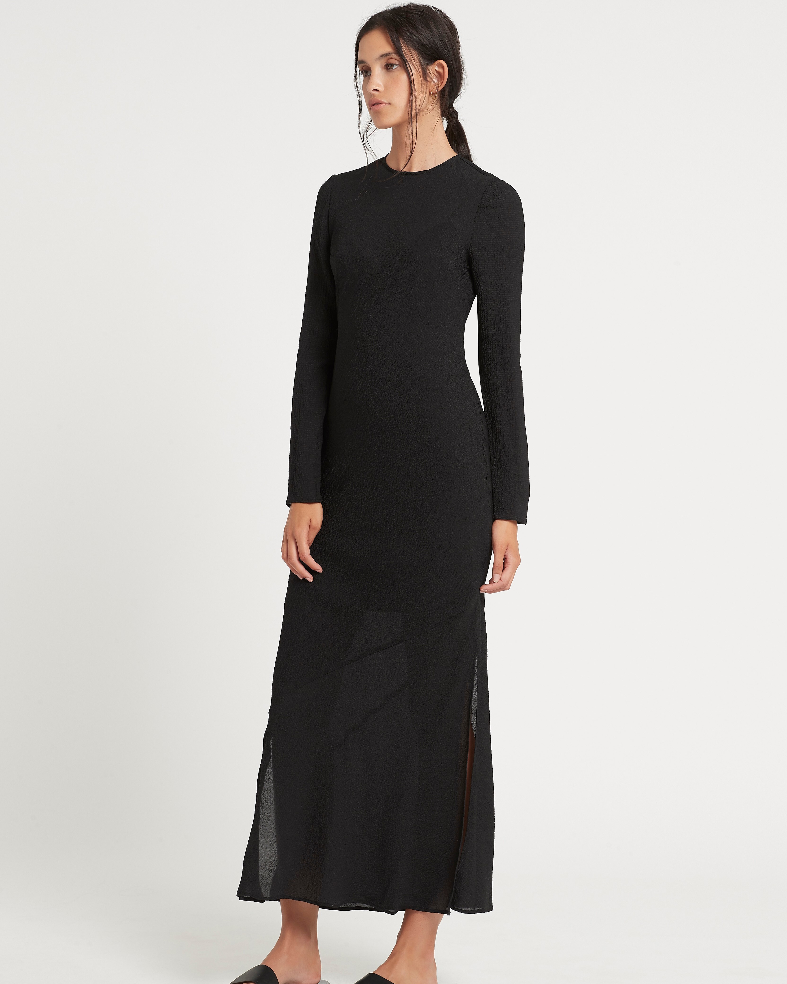 long sleeve black midi