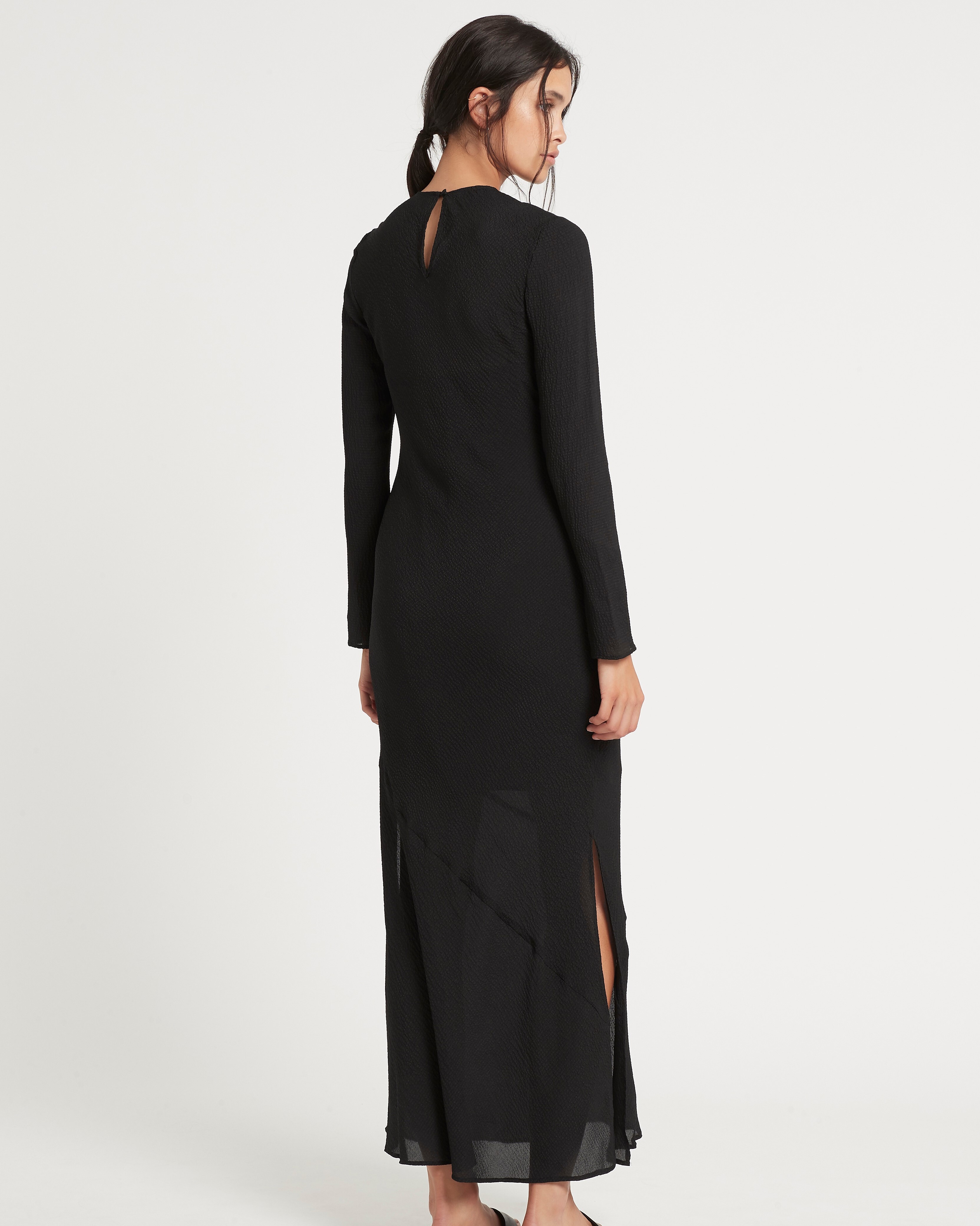 long sleeve black midi