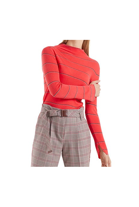 STRIPED ROLL-NECK SWEATER (LIGHT RED)