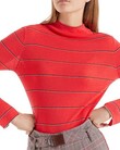 STRIPED ROLL-NECK SWEATER (LIGHT RED)