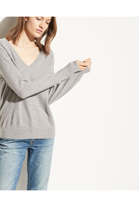 CASHMERE WEEKEND V-NECK (HEATHER STEEL)