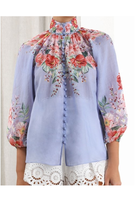 BELLITUDE FLORAL BLOUSE (CORNFLOWER FLORAL)