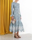 CARNABY FRILL LONG DRESS (INDIGO DITSY)