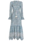 CARNABY FRILL LONG DRESS (INDIGO DITSY)