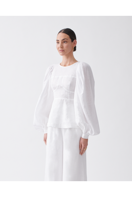 REAGAN LINEN CROCHET TOP (OPTICAL WHITE)