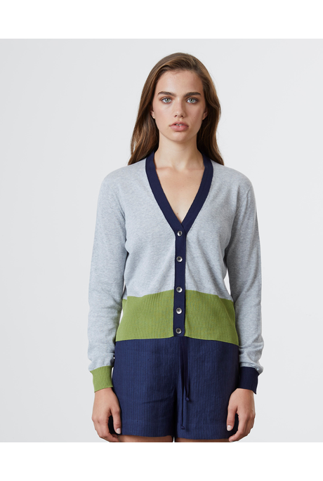 CONTRAST CARDI (LEAF/CINDER/NAVY)