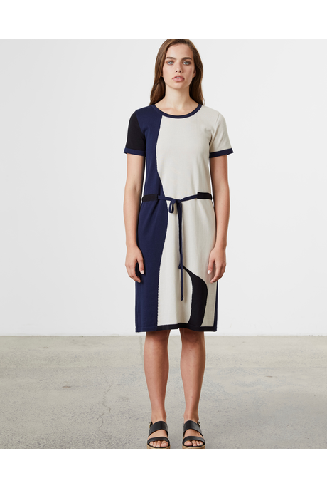 ABSTRACT DRESS (NAVY/BLACK/NATURAL)