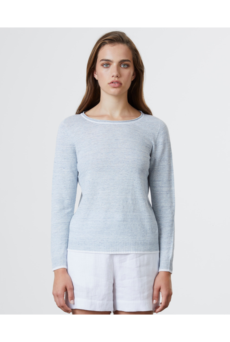 LINEN FINE JUMPER (WHITE/SKY)