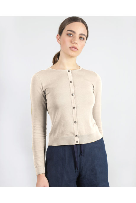 COTTON CROP CREW CARDI (NATURAL)