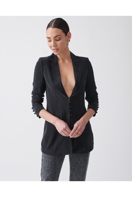 HOLLIE SILK BLAZER (SANDWASH BLACK)