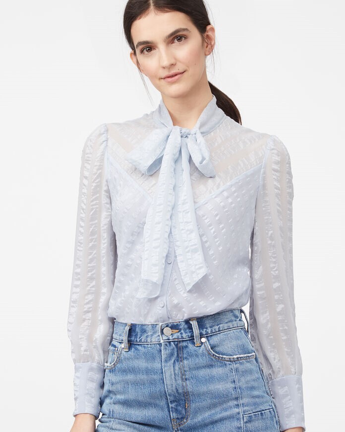 LA CHEMISE SILK SATIN STRIPE TOP CLOUD REBECCA TAYLOR SPRING 21