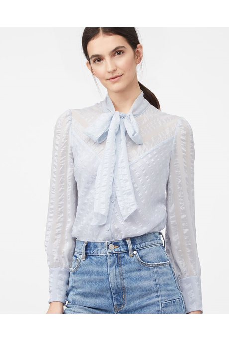 LA CHEMISE SILK SATIN STRIPE TOP (CLOUD)