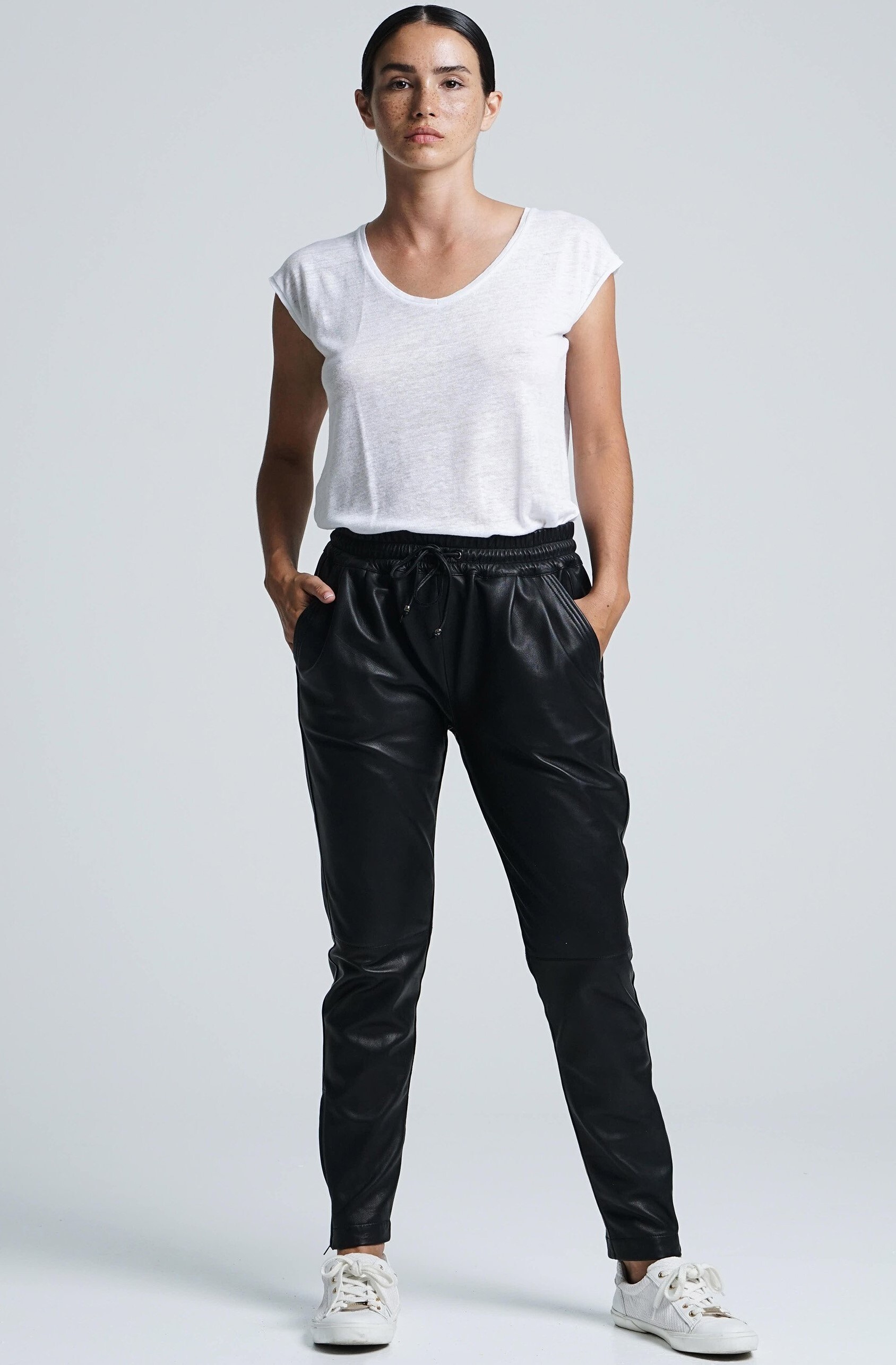 Real leather on sale joggers