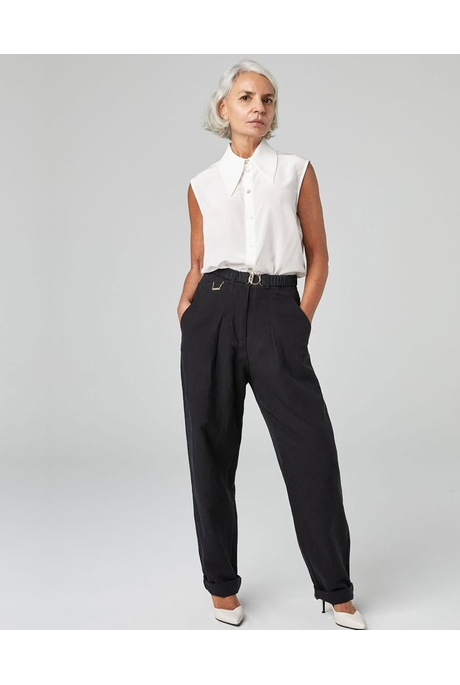 SILK-LINEN TROUSER (BLACK)