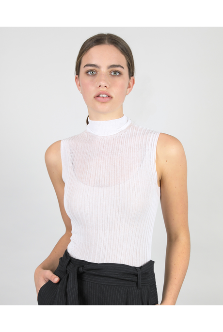 COTTON TULLE HIGH NECK TEE (WHITE)