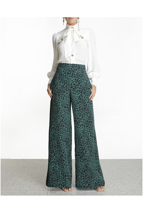 SILK WIDE LEG PANT (GREEN ANIMAL)