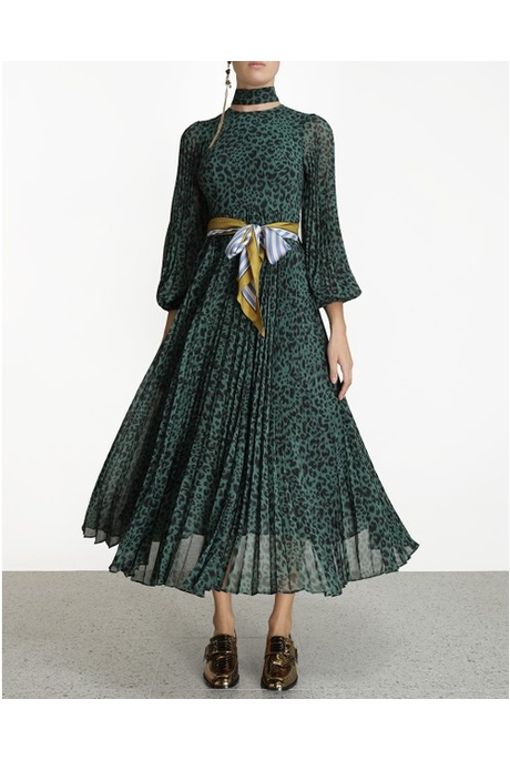 SUNRAY LONG SLEEVE MIDI DRESS (GREEN ANIMAL)