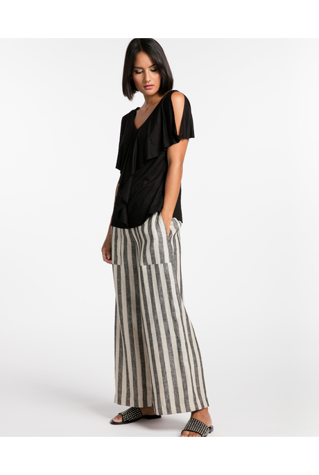 BLURRED LINEN PANTS (NATURAL/BLACK STRIPE)