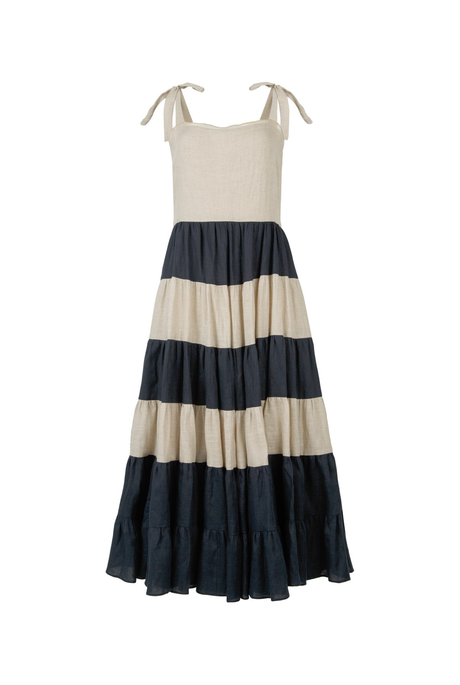 FRENCH TIER DRESS (NATURAL/NAVY)