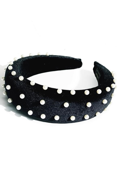 BEADED PEARL VELVET ALICE BAND (BLACK)