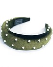 BEADED PEARL VELVET ALICE BAND (GREEN)