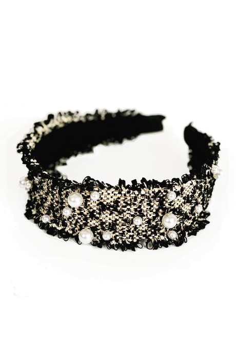 TWEED AND PEARL ALICE BAND (BLACK/IVORY)