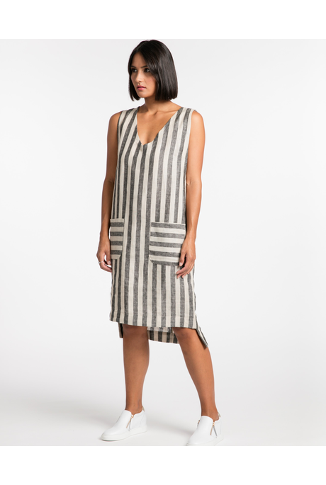 LIVE IN THE NOW DRESS (NATURAL/BLACK STRIPE)