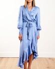 SILK WRAP MIDI DRESS (CORNFLOWER)