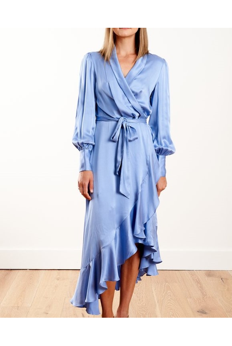 SILK WRAP MIDI DRESS (CORNFLOWER)