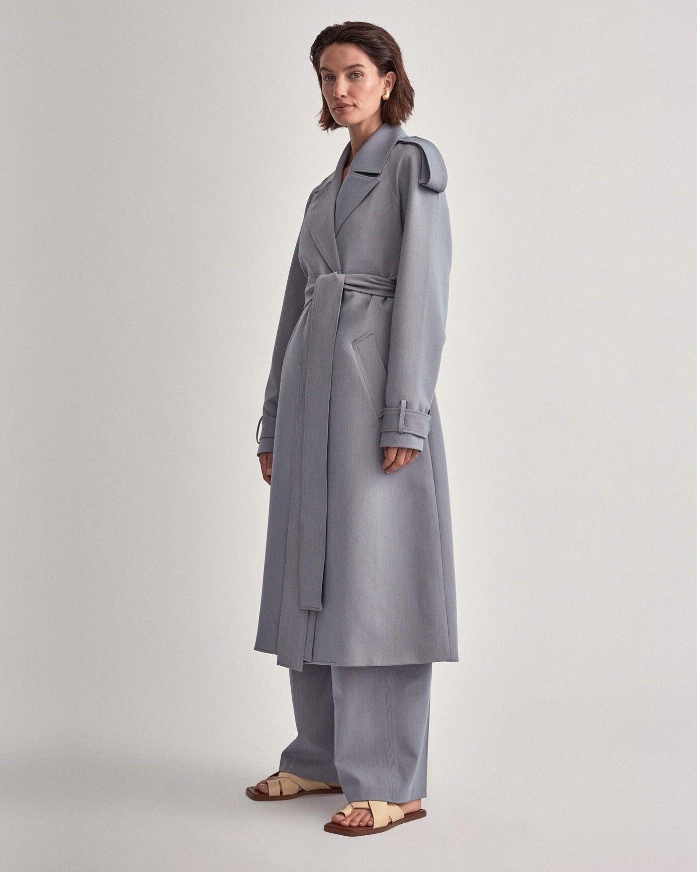 light grey duster coat
