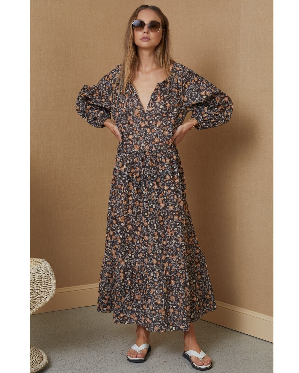 JANICE COTTON MIDI DRESS (ORANGE FLOWER)- BEC + BRIDGE SUMMER 21 Boxing Day  Sale