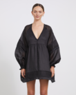 LILLIAN LINEN RAMIE SMOCK DRESS (BLACK)