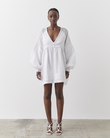 LILLIAN LINEN RAMIE SMOCK DRESS (OPTICAL WHITE)