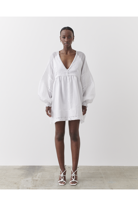 LILLIAN LINEN RAMIE SMOCK DRESS (OPTICAL WHITE)