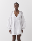 LILLIAN LINEN RAMIE SMOCK DRESS (OPTICAL WHITE)