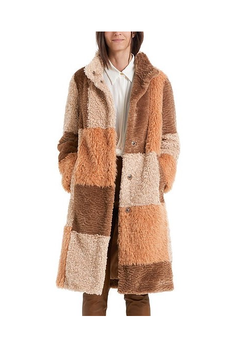 FLEECY PATCHWORK COAT (APRICOT BEIGE)