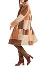 FLEECY PATCHWORK COAT (APRICOT BEIGE)