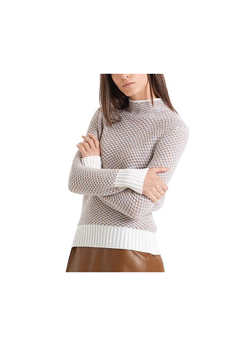 PULLOVER WITH CONTRAST RIB (APRICOT BEIGE)