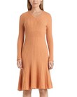 V NECK KNITTED DRESS (APRICOT BEIGE)