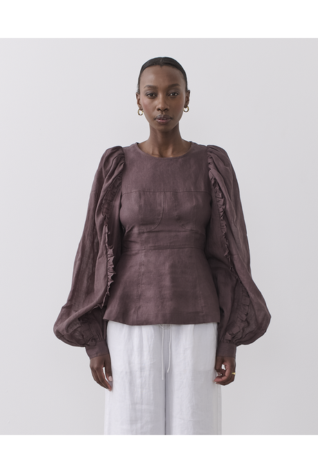 MARVA LINEN RAMIE BLOUSE (CHOCOLATE)