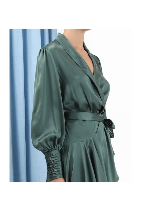 SILK WRAP MIDI DRESS (CLOVER)