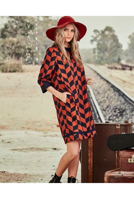 SHAKE SHIFT UP DRESS (RUST CHEVRON) 