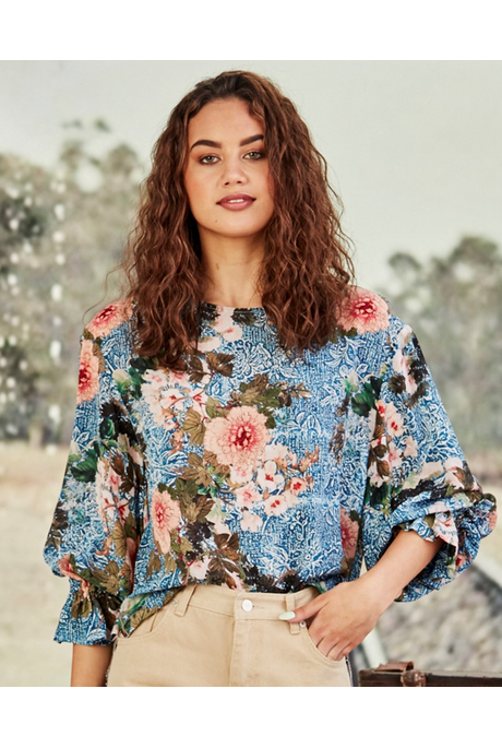 SLEEVE IT UP TO YOU TOP (BLUE FLORAL)