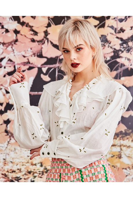 UPTOWN FLOUNCE BLOUSE (WHITE FLORAL)