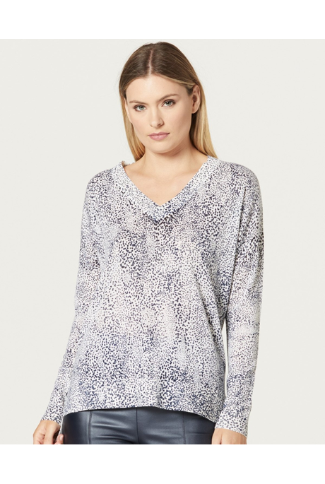 SUPERFINE PRINT V NECK JUMPER (NAVY SPOT)