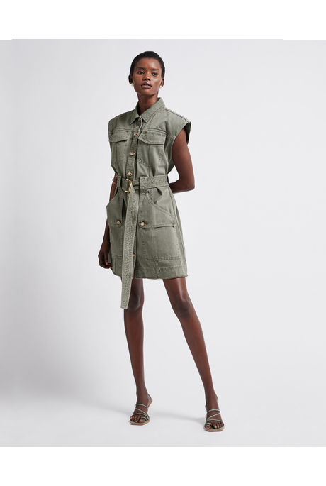 DARCEL DENIM BELTED DRESS (OAK MOSS)