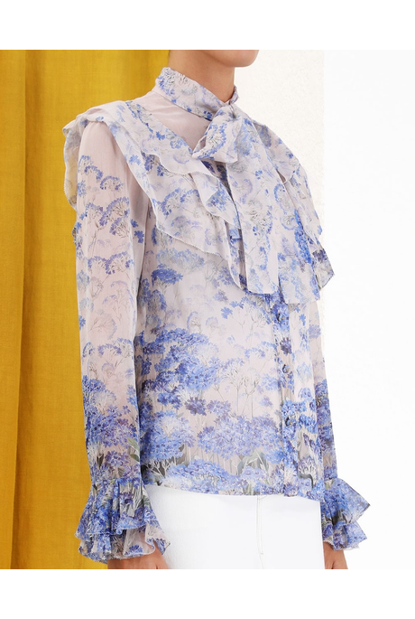 LUMINOUS RUFFLE BLOUSE (CORNFLOWER PRINT)